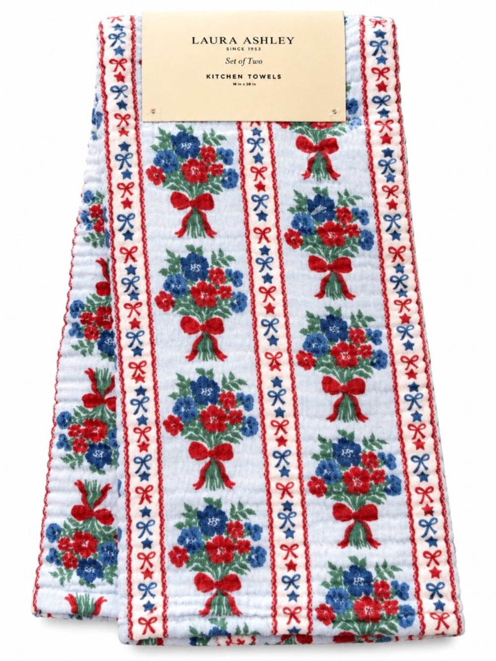 Laura Ashley Kitchen Dish Towels Blue Red Floral 100% Cotton Gauze Set of 2